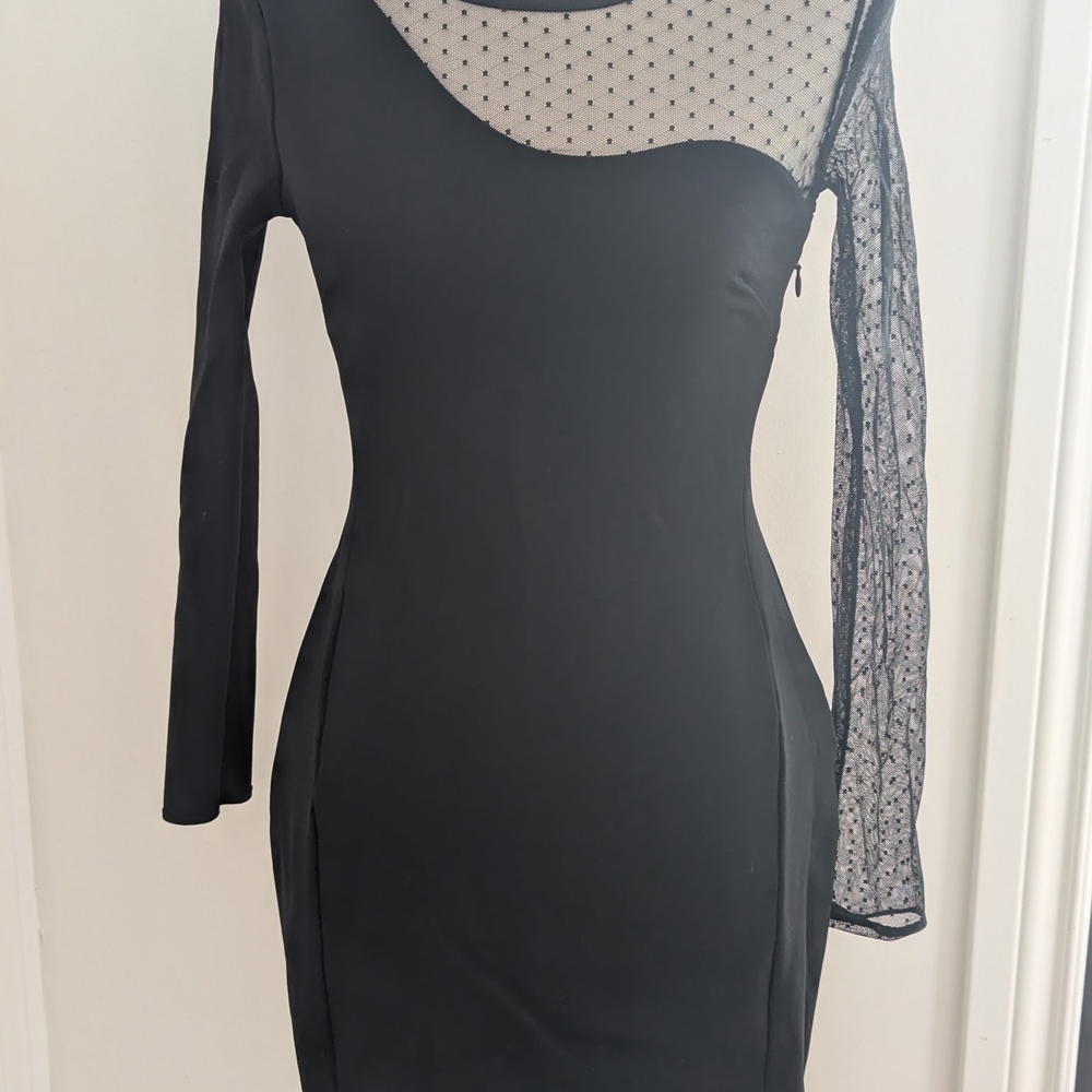 Halston Heritage Elegant Black Sheer Sleeve Dress - Size 0